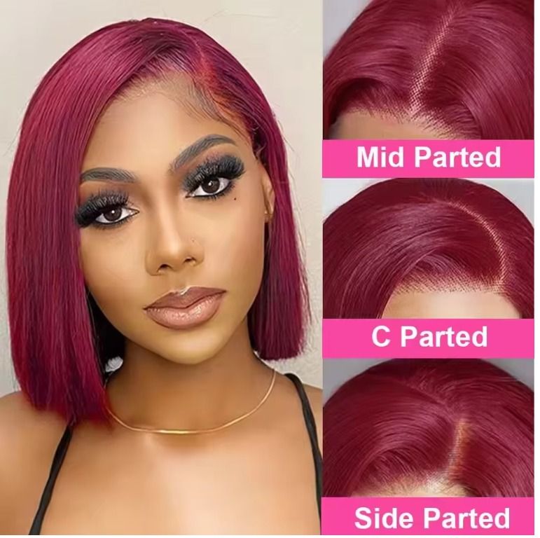 13x4 Short Lace Frontal Bob Wig Human Hair 100% Remy 16Inch Brazilian Transparent 200%Density Lace Wigs Pre Plucked