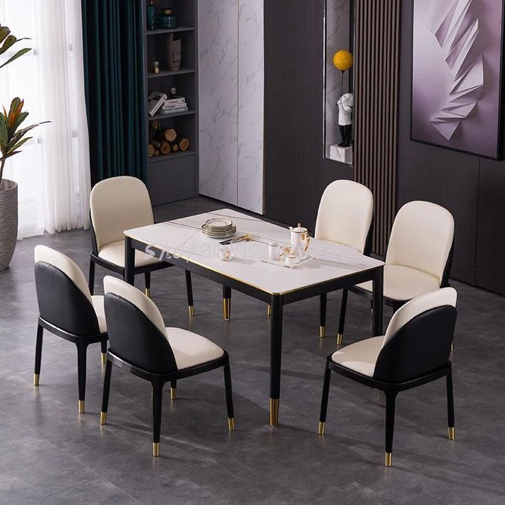 Dining set 6 Chairs and Table Kitchen Dining Room Furniture Chairs Nordic Backrest Dining Chair Modern and Simple for Office Lounge Dining Kitchen Bedroom