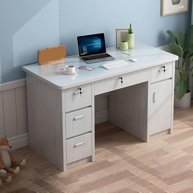 29.5" H Rectangular Writing Desk with Locking Drawers Office Desk Wood Computer Desk - 47.2" L x 23.6" W x 29.5" H Without Chairs
