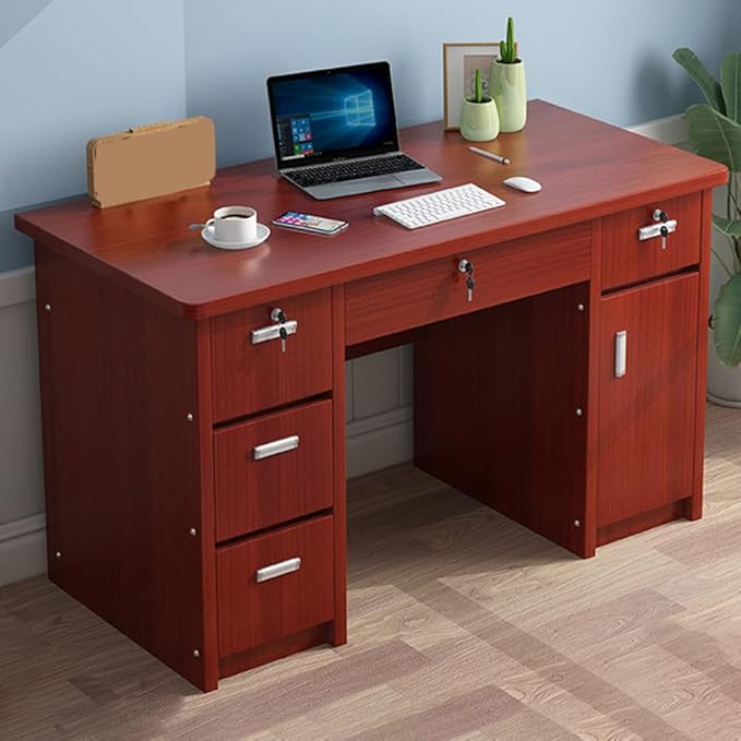 29.5" H Rectangular Writing Desk with Locking Drawers Office Desk Wood Computer Desk - 47.2" L x 23.6" W x 29.5" H Without Chairs