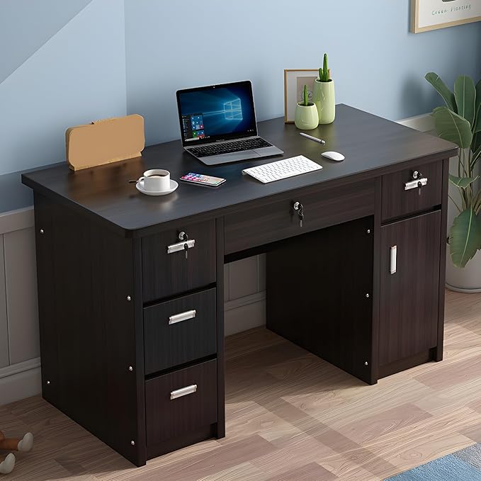 29.5" H Rectangular Writing Desk with Locking Drawers Office Desk Wood Computer Desk - 47.2" L x 23.6" W x 29.5" H Without Chairs