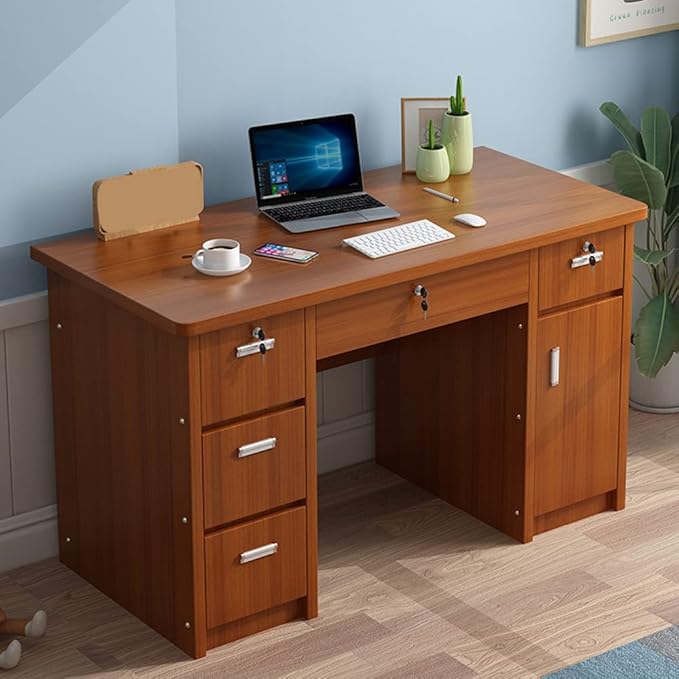 29.5" H Rectangular Writing Desk with Locking Drawers Office Desk Wood Computer Desk - 47.2" L x 23.6" W x 29.5" H Without Chairs
