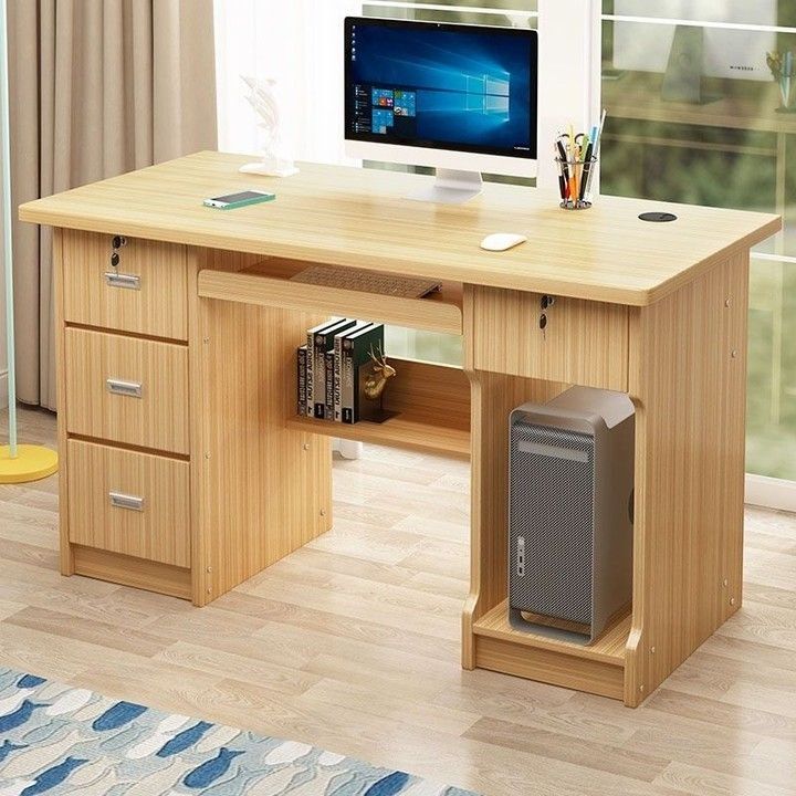 29.5" H Rectangular Writing Desk with Locking Drawers Office Desk Wood Computer Desk - 47.2" L x 23.6" W x 29.5" H Without Chairs