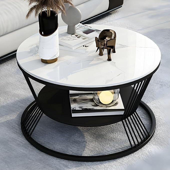 Round End Table Accent Small Sofa Side Corner Table Nightstand Modern Bedside Table for Living Room Bedroom Office Small Spaces Coffee Table Table with Storage Shelf
