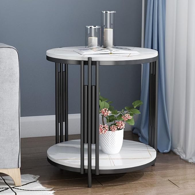 Round End Table Accent Small Sofa Side Corner Table Nightstand Modern Bedside Table for Living Room Bedroom Office Small Spaces Coffee Table Table with Storage Shelf