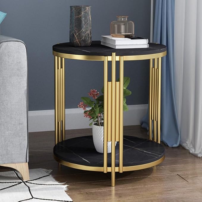 Round End Table Accent Small Sofa Side Corner Table Nightstand Modern Bedside Table for Living Room Bedroom Office Small Spaces Coffee Table Table with Storage Shelf