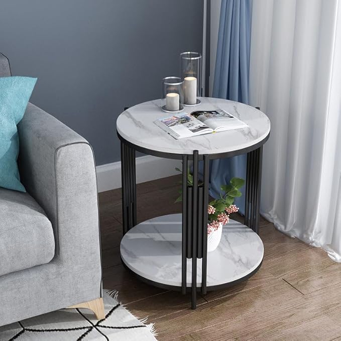 Round End Table Accent Small Sofa Side Corner Table Nightstand Modern Bedside Table for Living Room Bedroom Office Small Spaces Coffee Table Table with Storage Shelf