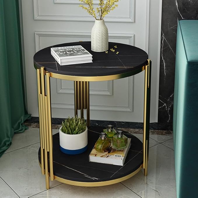 Round End Table Accent Small Sofa Side Corner Table Nightstand Modern Bedside Table for Living Room Bedroom Office Small Spaces Coffee Table Table with Storage Shelf