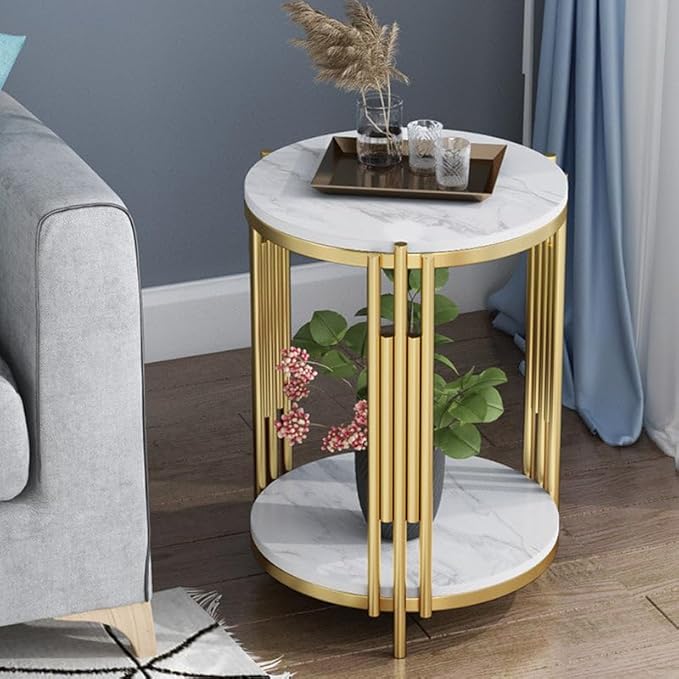 Round End Table Accent Small Sofa Side Corner Table Nightstand Modern Bedside Table for Living Room Bedroom Office Small Spaces Coffee Table Table with Storage Shelf