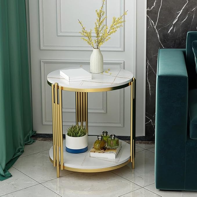 Round End Table Accent Small Sofa Side Corner Table Nightstand Modern Bedside Table for Living Room Bedroom Office Small Spaces Coffee Table Table with Storage Shelf