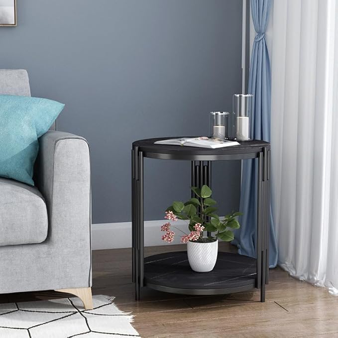 Round End Table Accent Small Sofa Side Corner Table Nightstand Modern Bedside Table for Living Room Bedroom Office Small Spaces Coffee Table Table with Storage Shelf