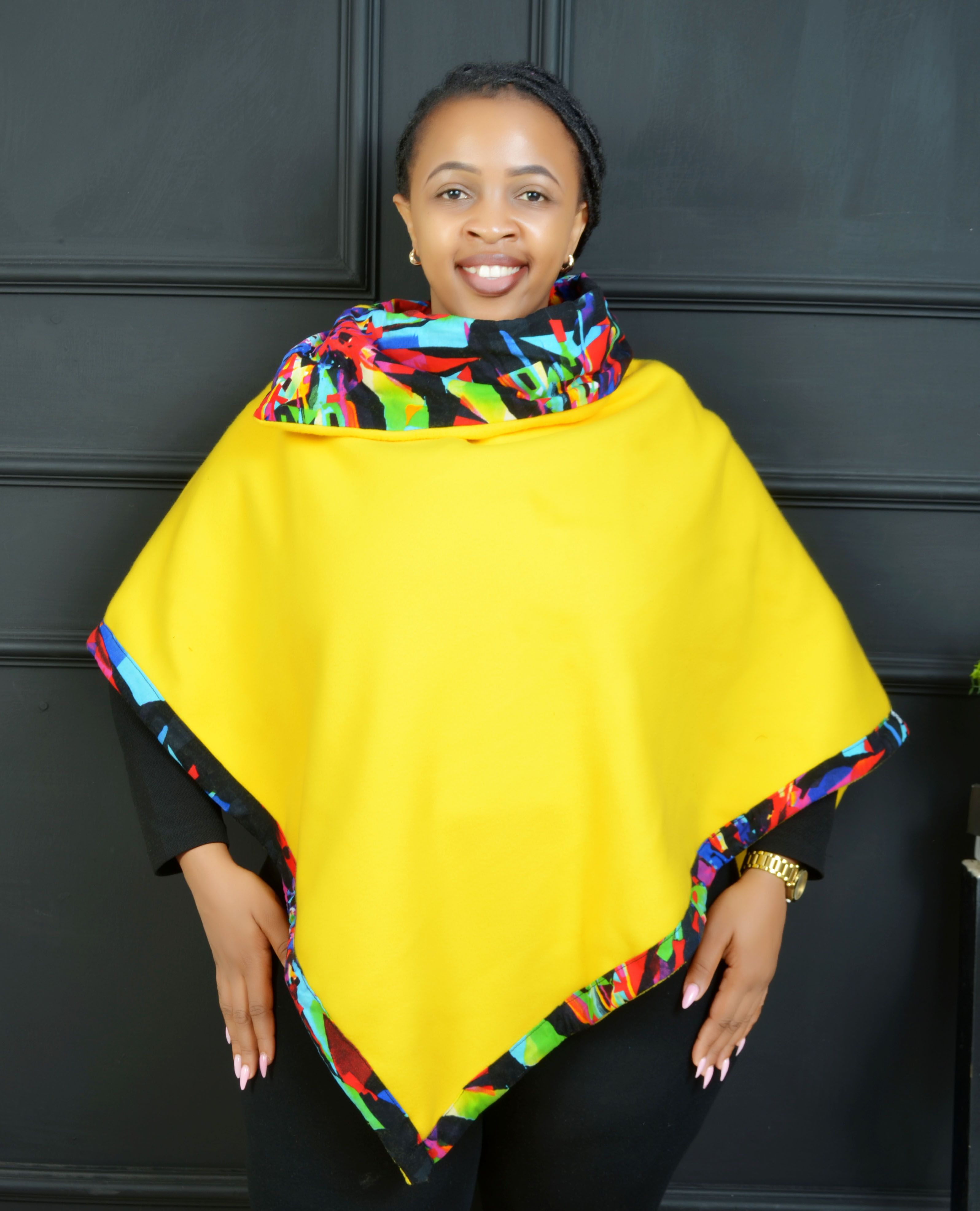 NEW ARRIVAL! High quality Ankara Kitenge fleece poncho, stylish African warm jacket &top for ladies & women. Very smart, official & casual wear for parties, outings, weddings, ruracio & all occasions.