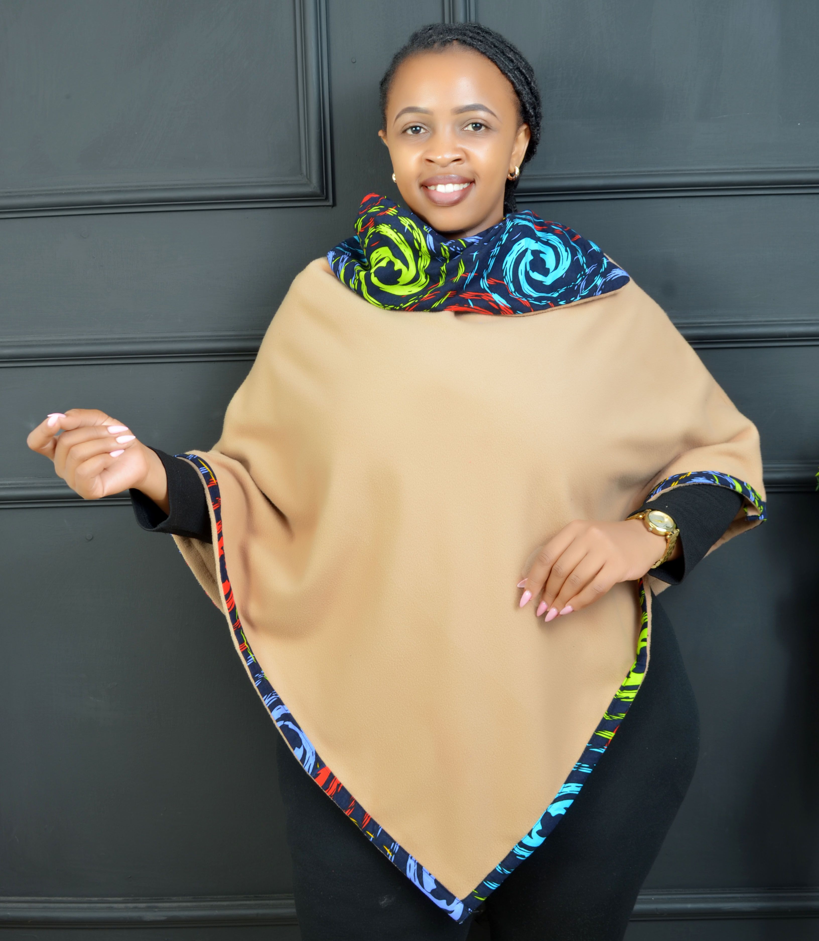 NEW ARRIVAL! High quality Ankara Kitenge fleece poncho, stylish African warm jacket &top for ladies & women. Very smart, official & casual wear for parties, outings, weddings, ruracio & all occasions.