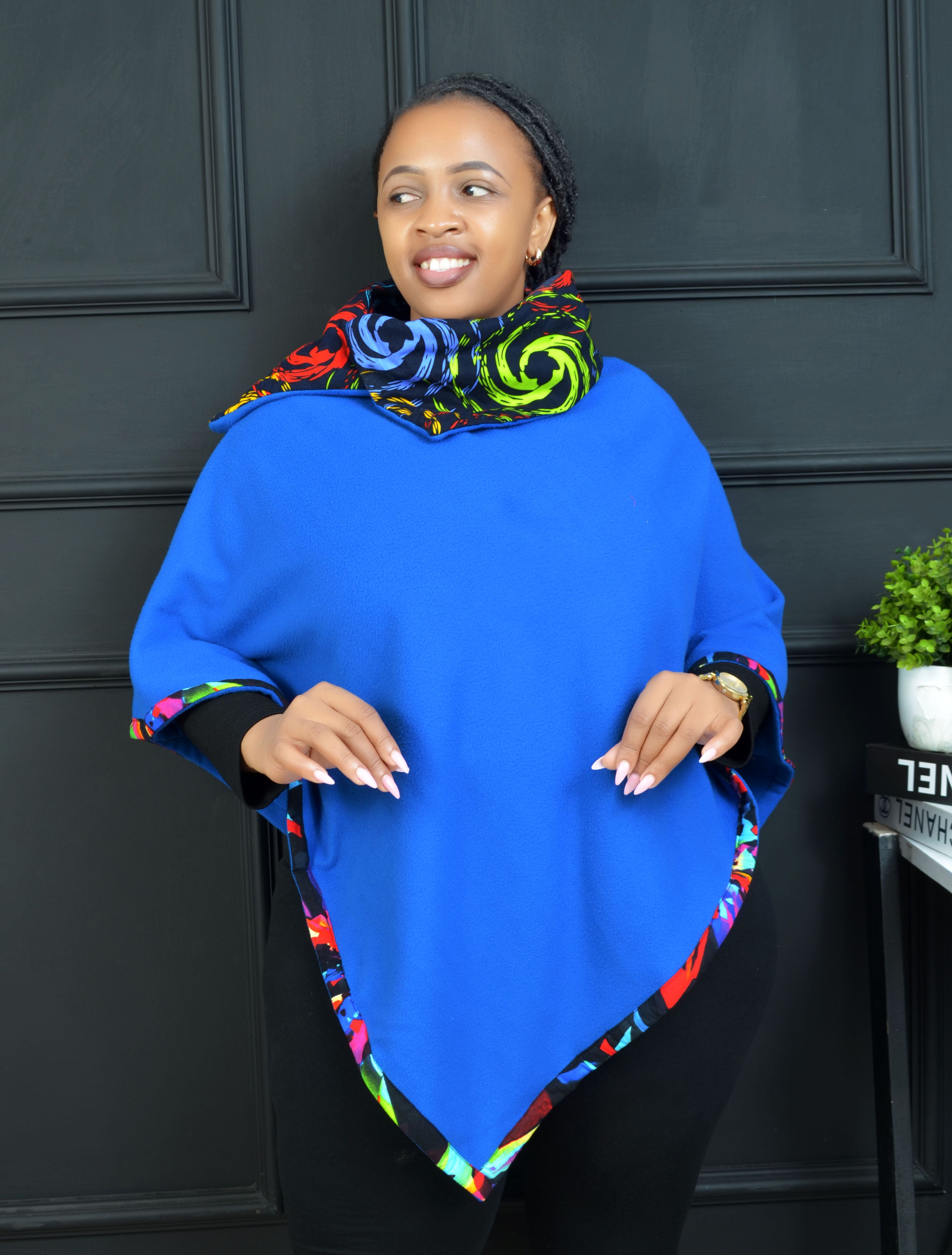 NEW ARRIVAL! High quality Ankara Kitenge fleece poncho, stylish African warm jacket &top for ladies & women. Very smart, official & casual wear for parties, outings, weddings, ruracio & all occasions.