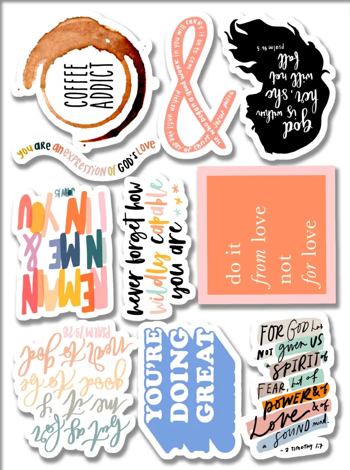 Waterproof Stickers Phone Stickers, Laptop Stickers, Diary Journal Bible Stickers, Set of 10 Bundle Peel and Stick  Bible Quote Stickers