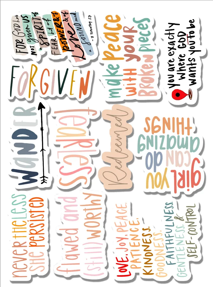 Waterproof Stickers Set of 11 scripture Quotes, Encouragements, Postitive tohoughts Stickers Phone Stickers, Laptop Declas Set of 11 Stickers for Girls, Gift Stickers Cute stickers Good vibes Sricker