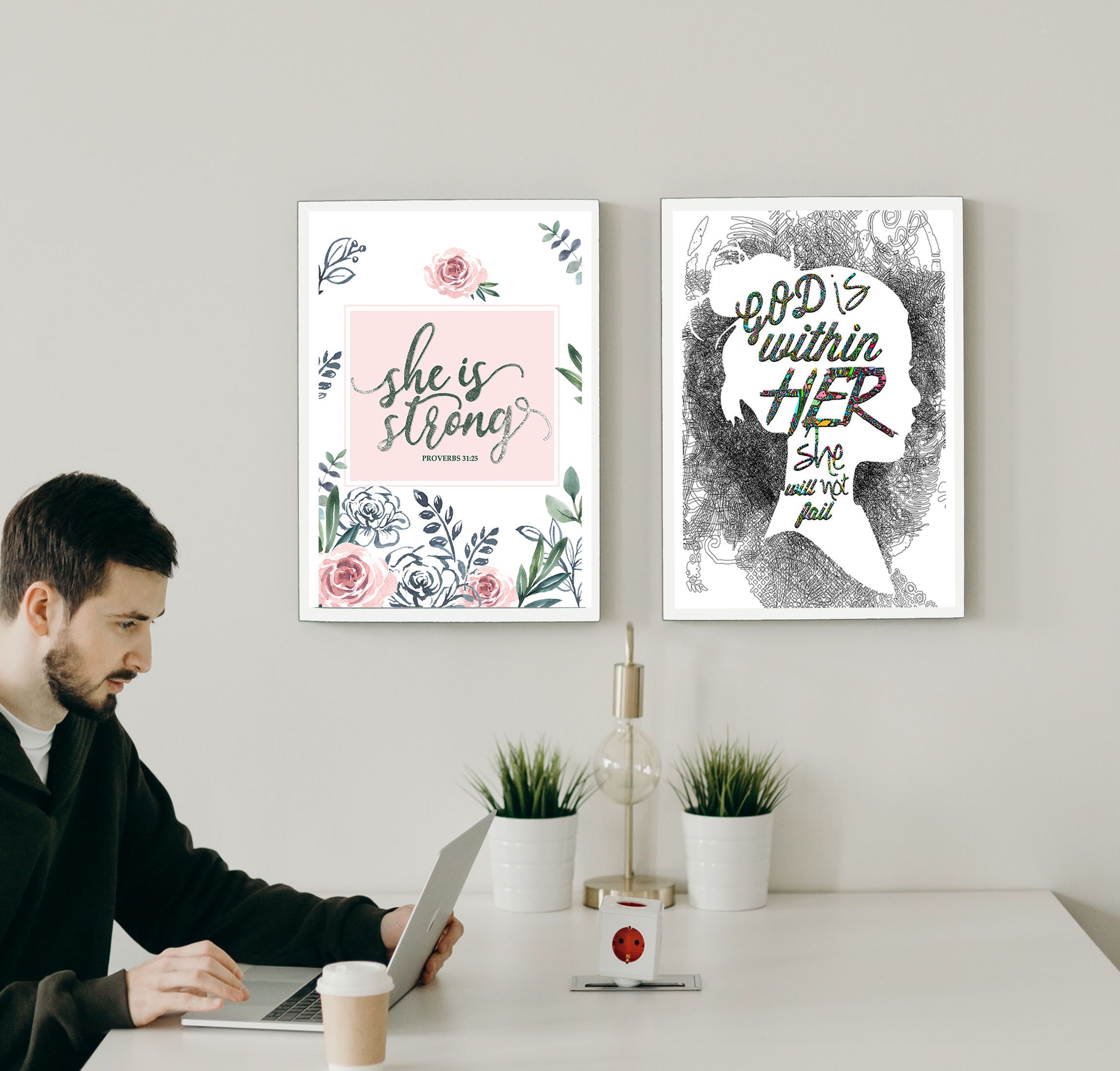 Set of 2 Wall Art Posters- God is within Her She Will Not Fail, Framed A4 Size, Large framed A3 Size Reafy to Hng, FGift for Mum, Sister, Bible Quote Scripture Wall Art, gift fir Christians, Home Deco