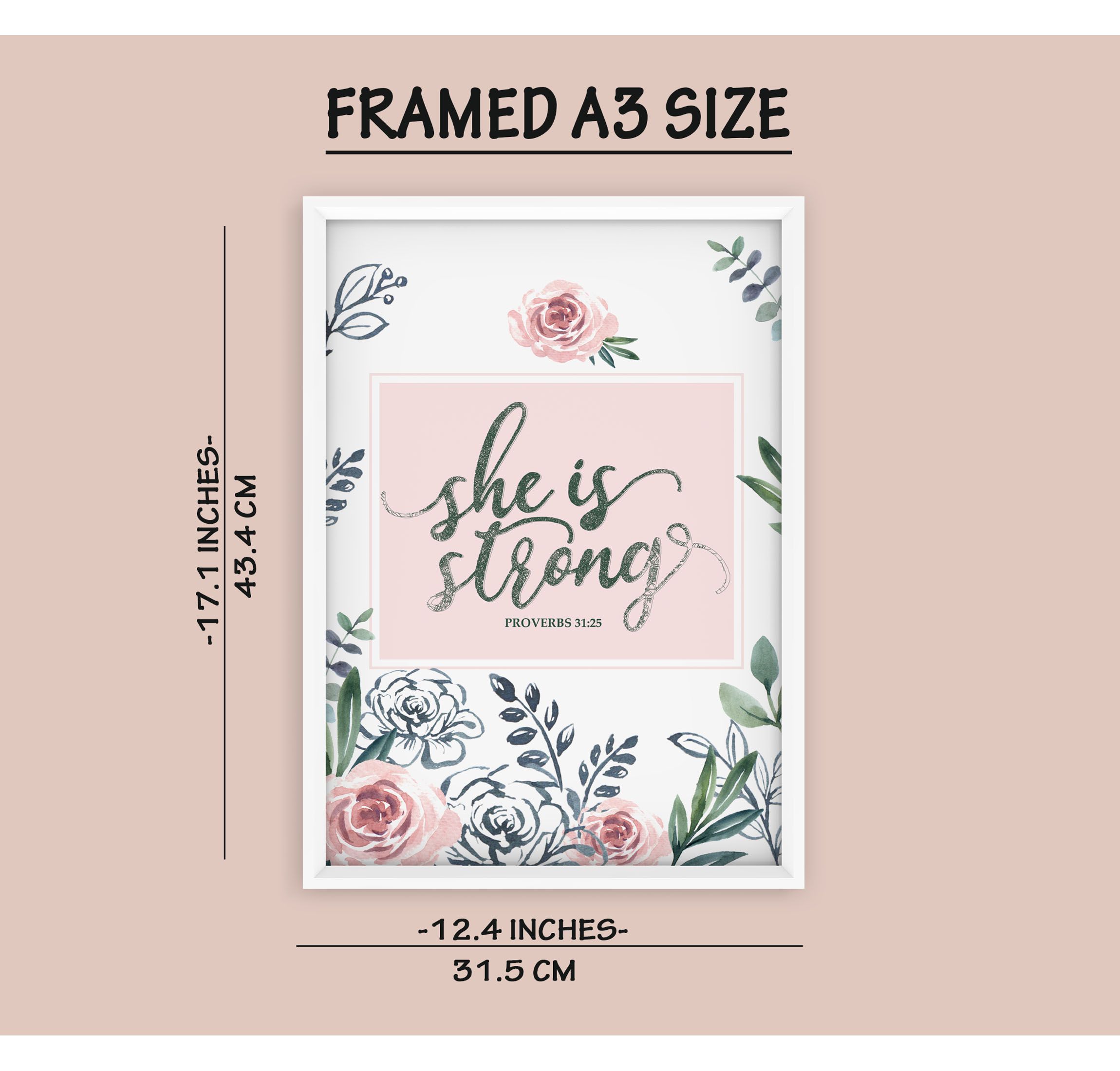 Set of 2 Wall Art Posters- God is within Her She Will Not Fail, Framed A4 Size, Large framed A3 Size Reafy to Hng, FGift for Mum, Sister, Bible Quote Scripture Wall Art, gift fir Christians, Home Deco