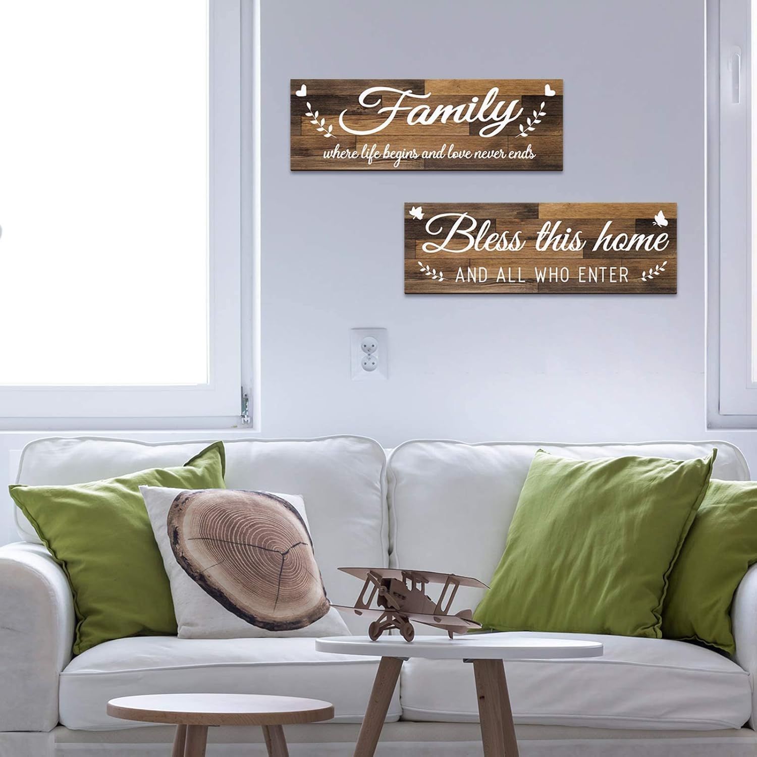 Wooden Family Signs Rustic Bless This Home Wall Decor Wood Family Decor Wall Art Farmhouse Entryway Sign Home Decoration for Bedroom Living Room Office Home Decor, 13.8 x 4.7 Inch (Brown)