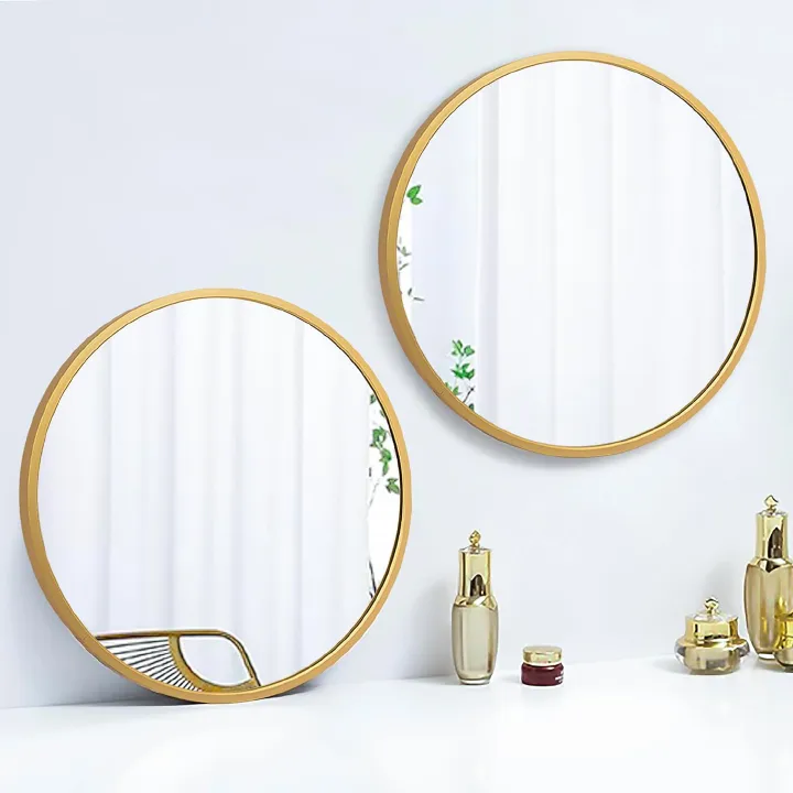 Set Of 2 Gold Mirrors Framed Circle Mirror 12 Inch Diameter ready to Hang for Living room, Wall Decor, Bedroom, Above Bed, Hall way, Bathroom Mirrors,  Sink Mirror, Dressing Table Home Decor  Mirror,