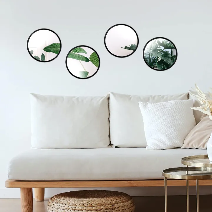 Set of 4 Medium Size Mirrors Framed- BlackHome Decoration Accent Mirors for Wall- bedroom, Over the bed, Hall way, living Room , Stairway, dressing Mirror- Frmaed Ready to hang dset of 4 10 inch diame