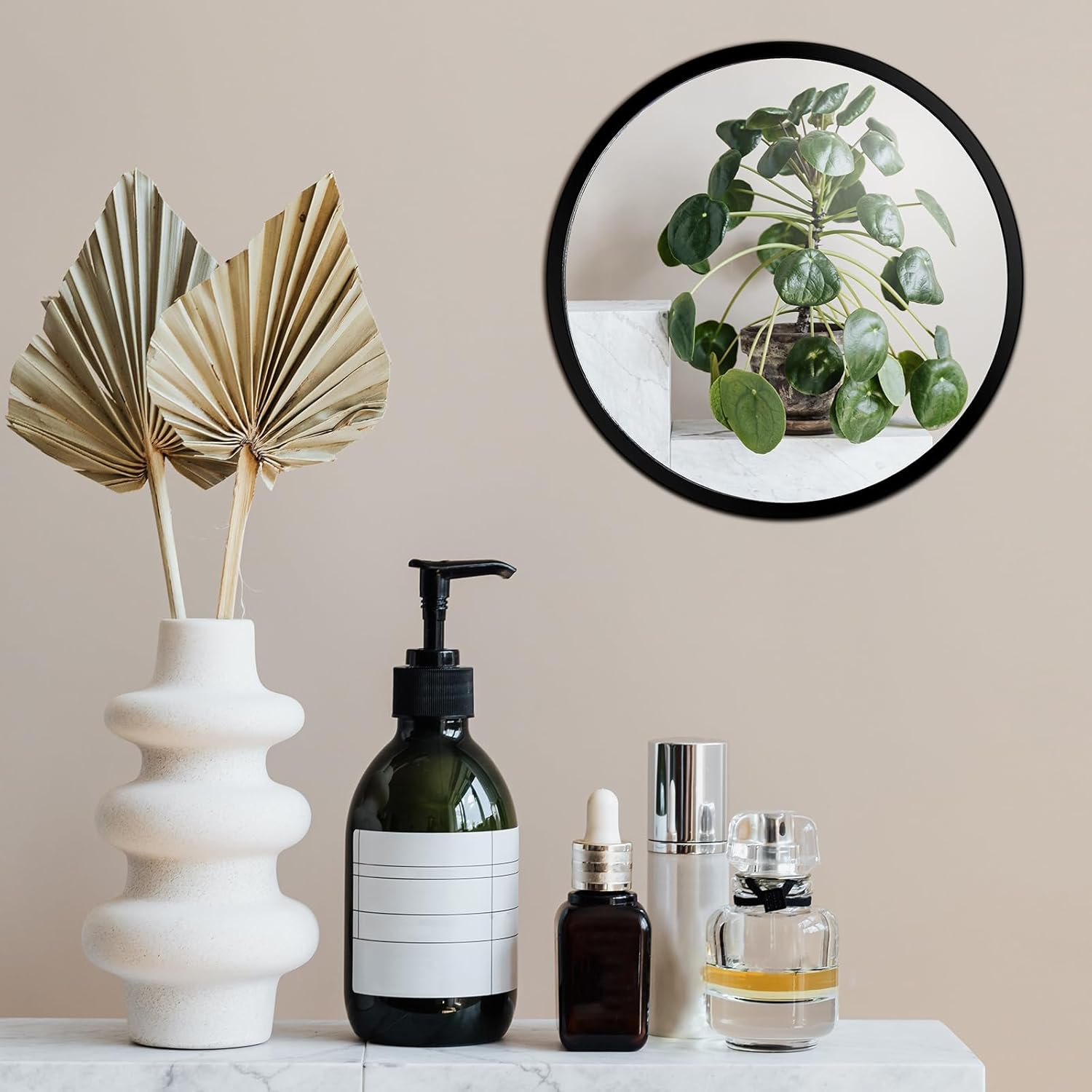 Set of 4 Medium Size Mirrors Framed- BlackHome Decoration Accent Mirors for Wall- bedroom, Over the bed, Hall way, living Room , Stairway, dressing Mirror- Frmaed Ready to hang dset of 4 10 inch diame