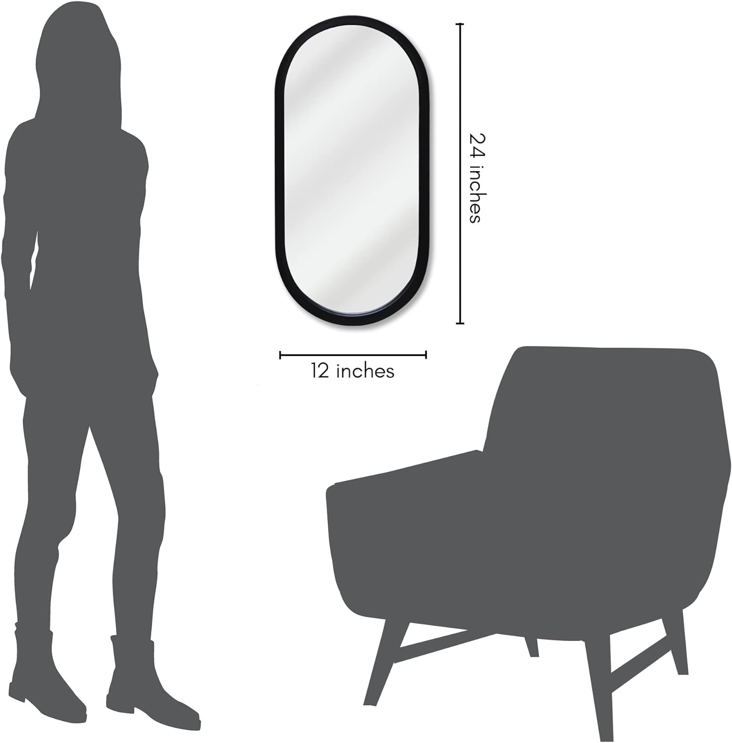 Simple Oval Mirror - Hanging Mirror with Durable Frame - Modern Mirror for Bathroom, Bedroom, Living Room - Mirrors for Wall Display and Home Decor - Black