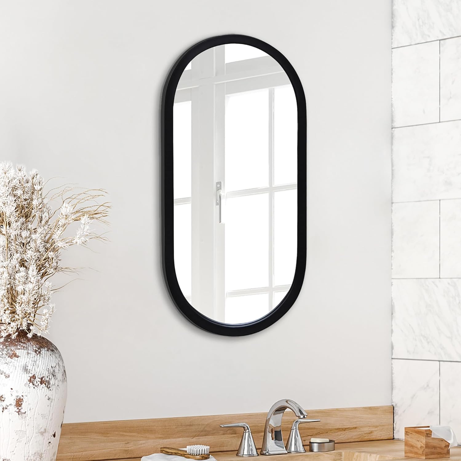 Simple Oval Mirror - Hanging Mirror with Durable Frame - Modern Mirror for Bathroom, Bedroom, Living Room - Mirrors for Wall Display and Home Decor - Black