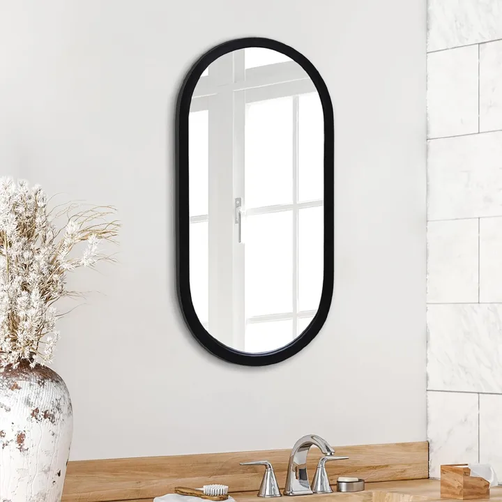 Simple Oval Mirror - Hanging Mirror with Durable Frame - Modern Mirror for Bathroom, Bedroom, Living Room - Mirrors for Wall Display and Home Decor - Black