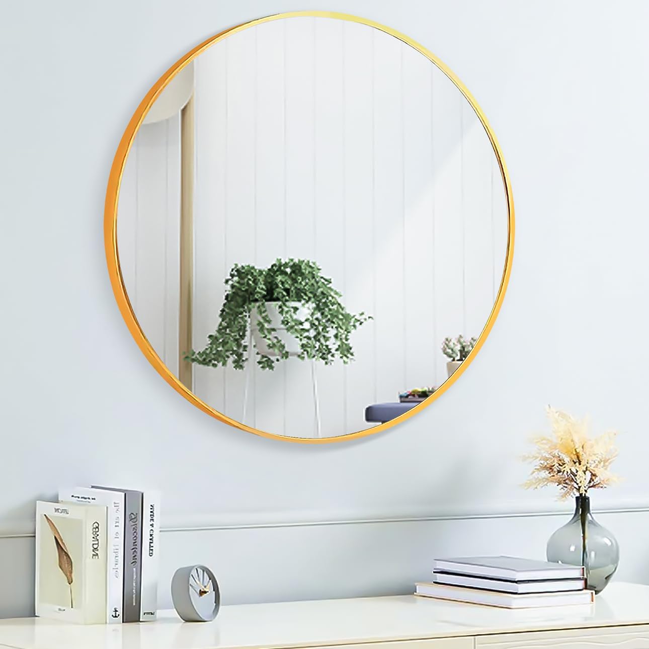 Gold Round Mirror, 12 inch Circle Wall Mirror for Bathroom Vanity, Entryway Living Room with Wood Frame for Home Decor ready to hang Wooden Frame