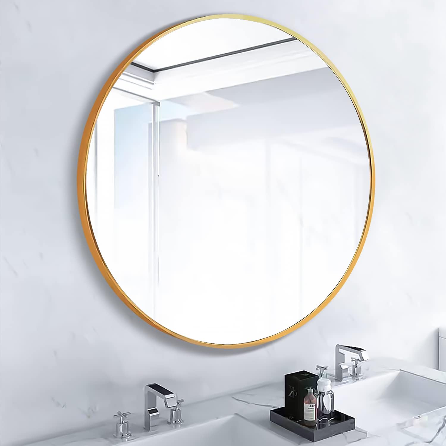 Gold Round Mirror, 12 inch Circle Wall Mirror for Bathroom Vanity, Entryway Living Room with Wood Frame for Home Decor ready to hang Wooden Frame