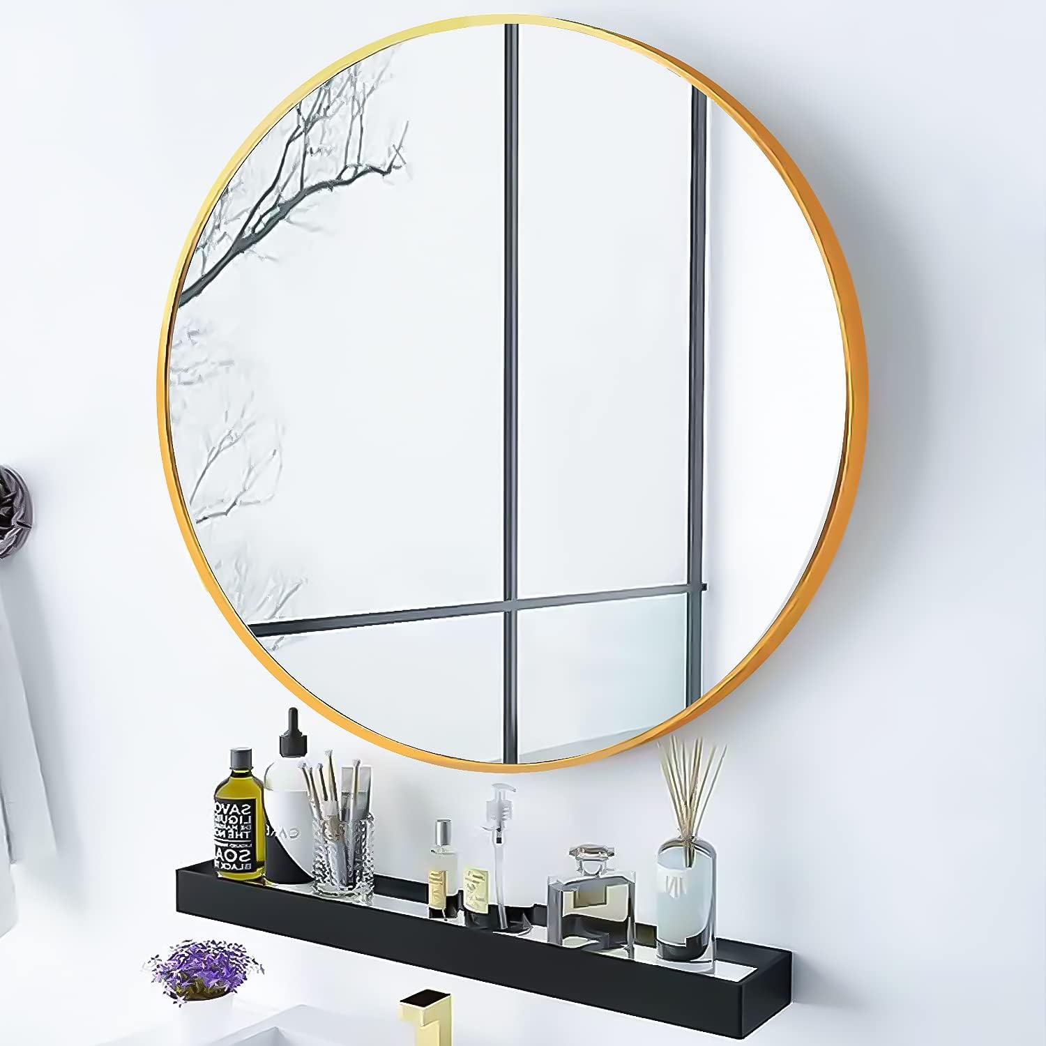 Gold Round Mirror, 12 inch Circle Wall Mirror for Bathroom Vanity, Entryway Living Room with Wood Frame for Home Decor ready to hang Wooden Frame