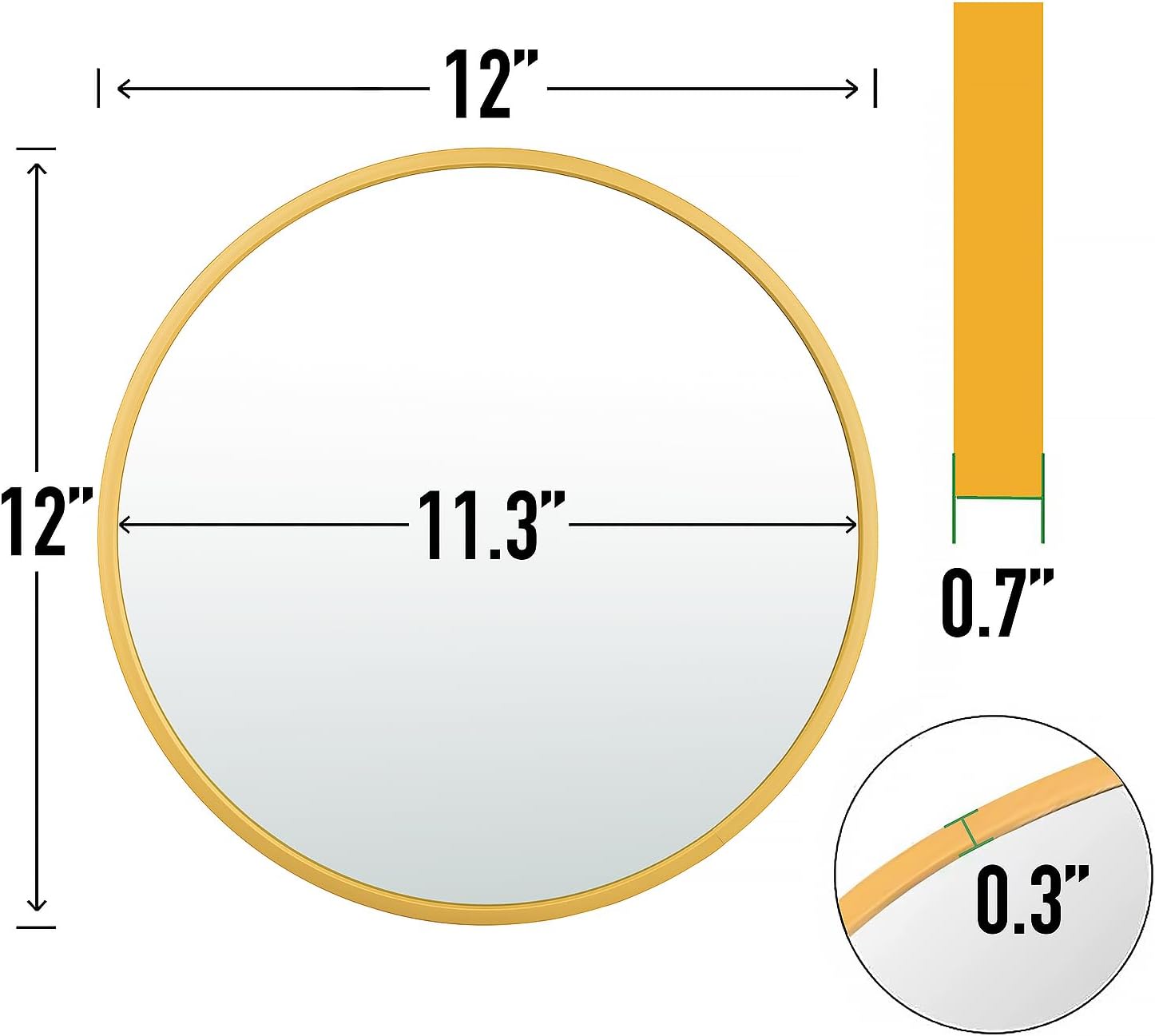 Gold Round Mirror, 12 inch Circle Wall Mirror for Bathroom Vanity, Entryway Living Room with Wood Frame for Home Decor ready to hang Wooden Frame