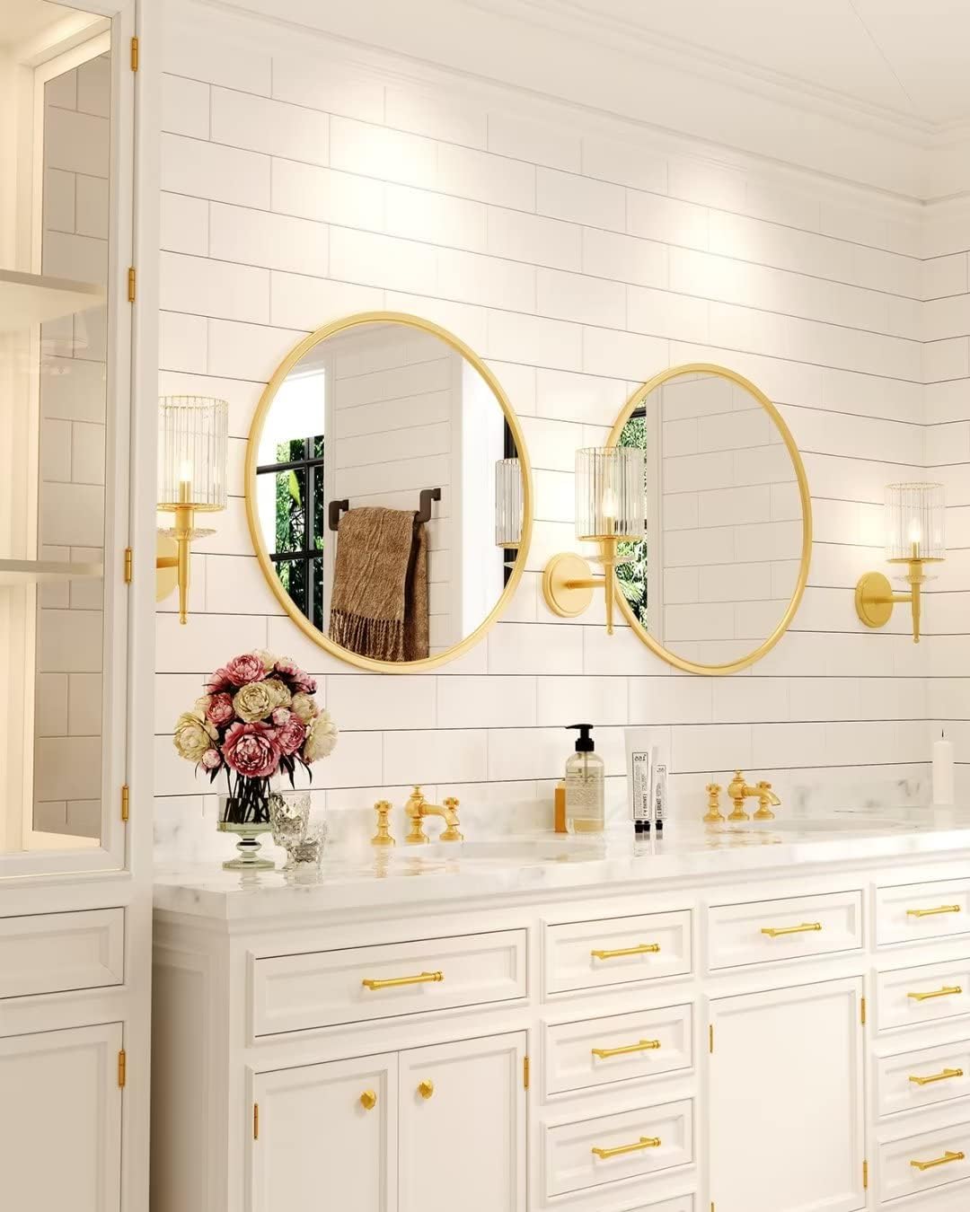 Gold Round Mirror, 12 inch Circle Wall Mirror for Bathroom Vanity, Entryway Living Room with Wood Frame for Home Decor ready to hang Wooden Frame