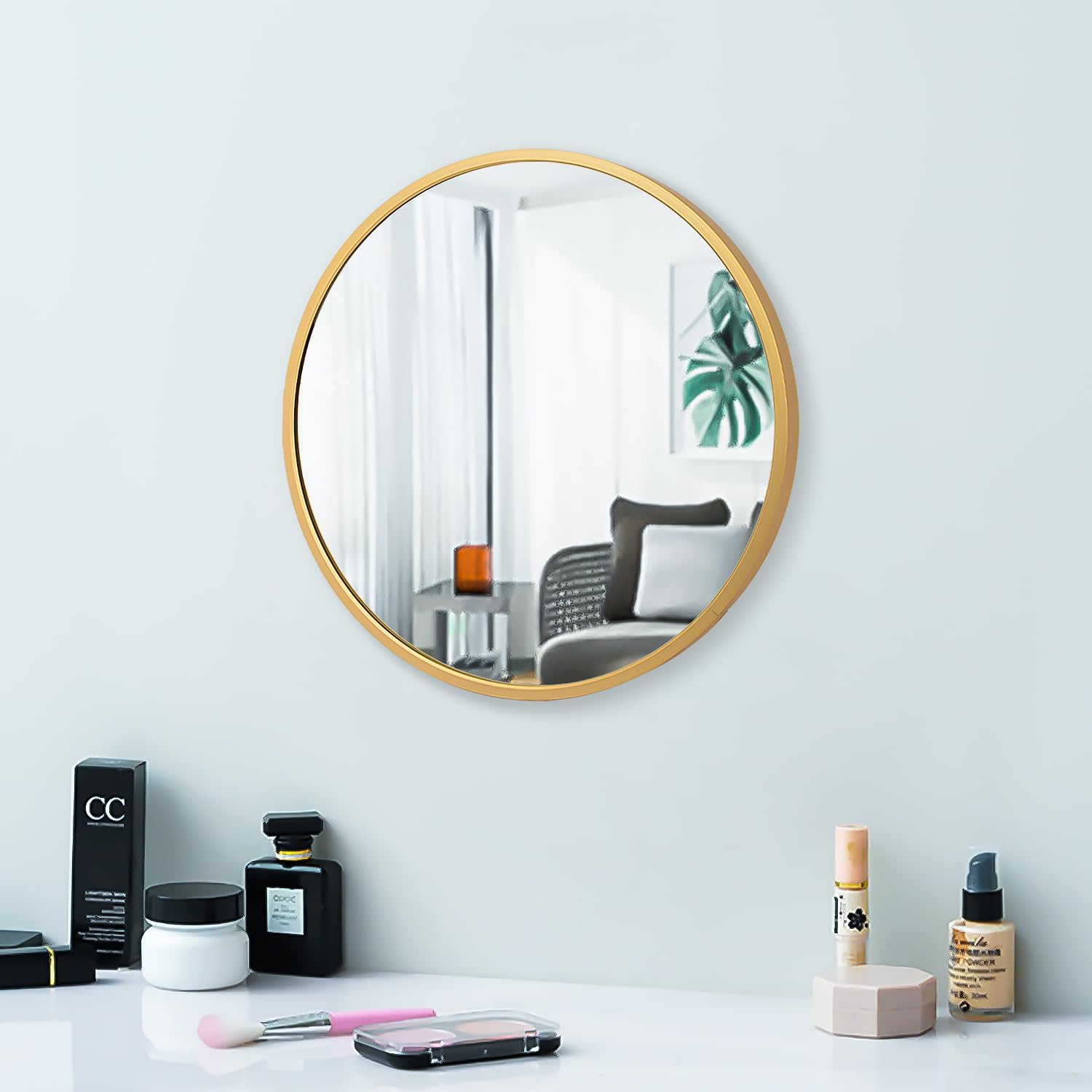 Gold Round Mirror, 12 inch Circle Wall Mirror for Bathroom Vanity, Entryway Living Room with Wood Frame for Home Decor ready to hang Wooden Frame