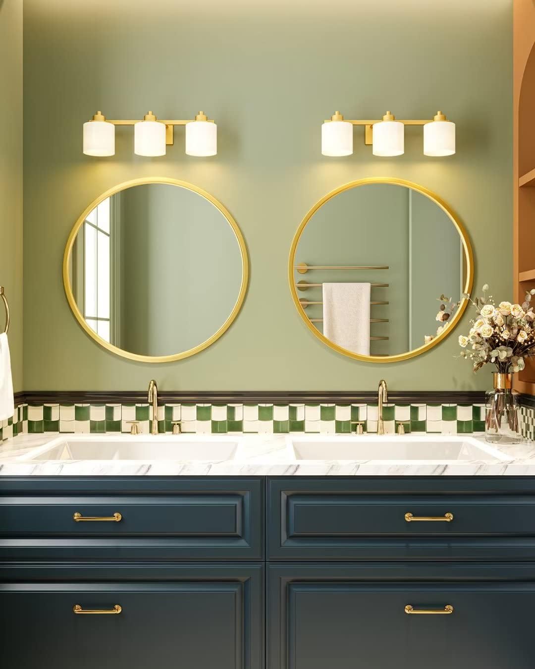 Gold Round Mirror, 12 inch Circle Wall Mirror for Bathroom Vanity, Entryway Living Room with Wood Frame for Home Decor ready to hang Wooden Frame