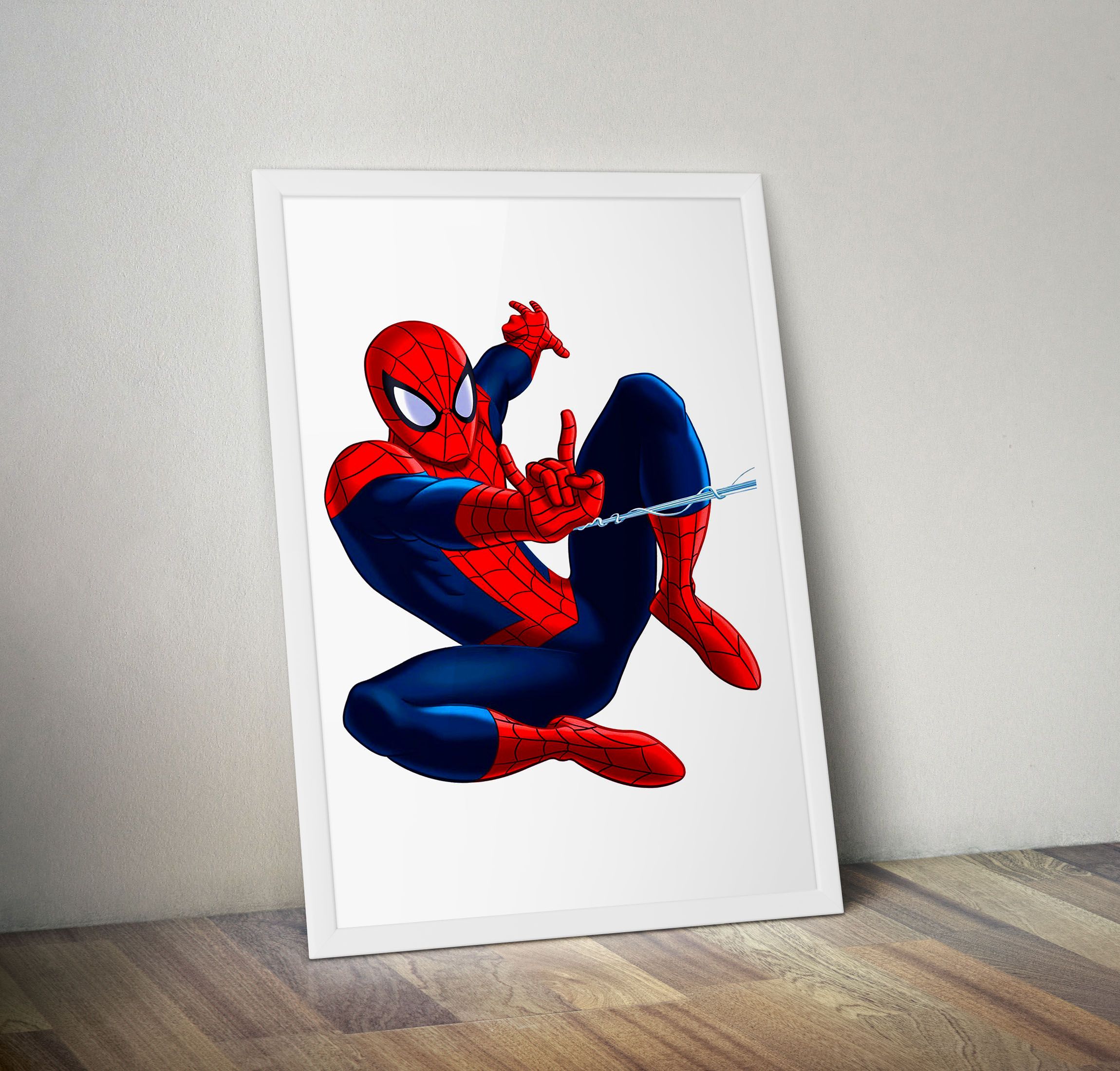 Superhero Action Figure Wall Art – White Framed Wood, A4 (9.5 x 11 in) with Unbreakable Glass | Ready to Hang | Captain America, Hulk, Spider-Man & More | Comic-Inspired Home Decor