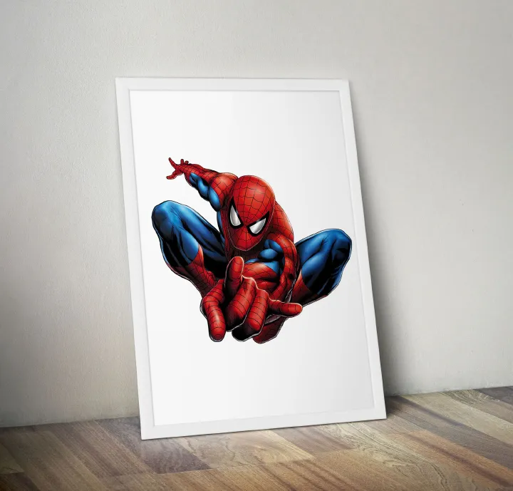 Superhero Action Figure Wall Art – White Framed Wood, A4 (9.5 x 11 in) with Unbreakable Glass | Ready to Hang | Captain America, Hulk, Spider-Man & More | Comic-Inspired Home Decor