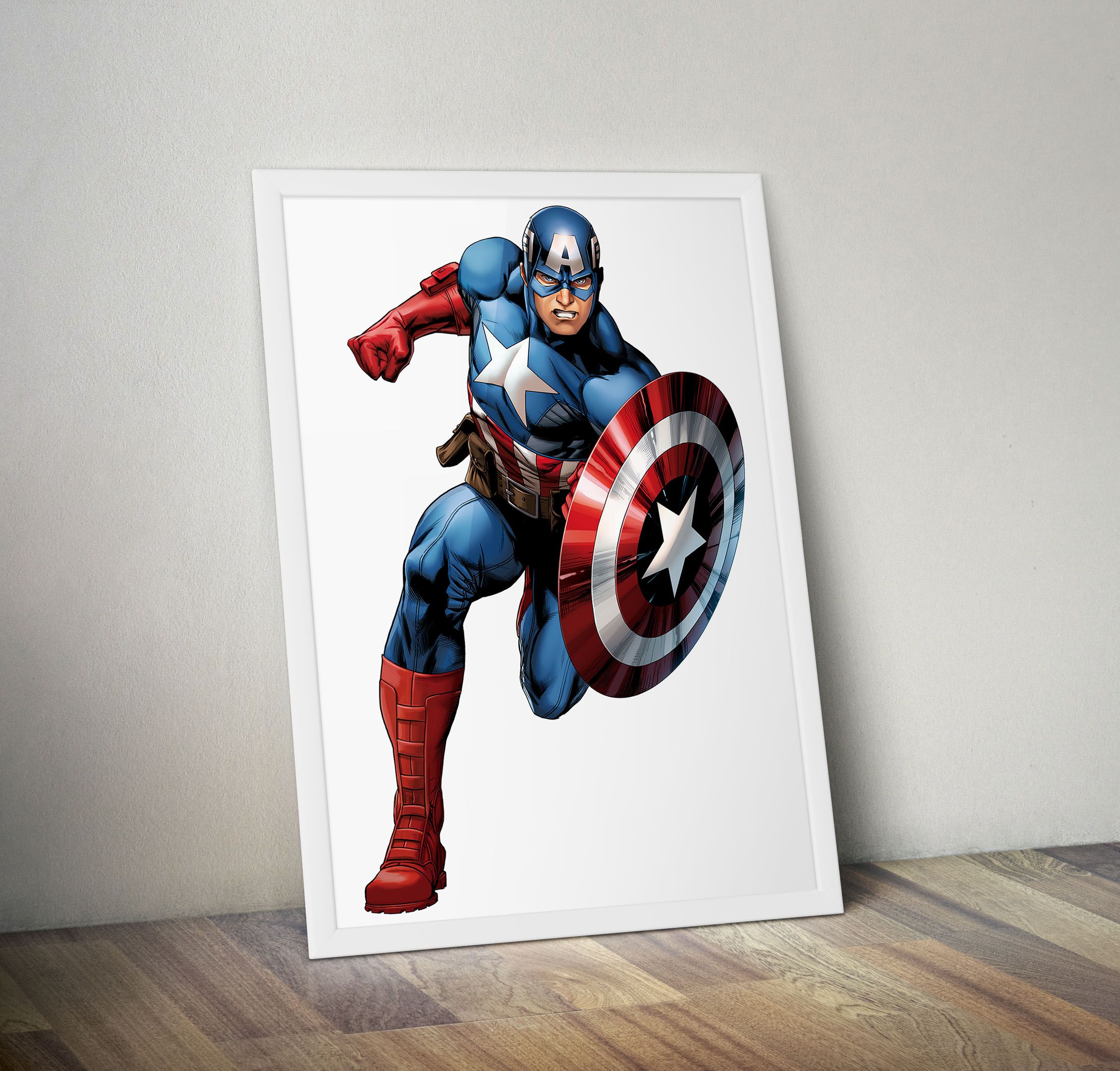 Superhero Action Figure Wall Art – White Framed Wood, A4 (9.5 x 11 in) with Unbreakable Glass | Ready to Hang | Captain America, Hulk, Spider-Man & More | Comic-Inspired Home Decor