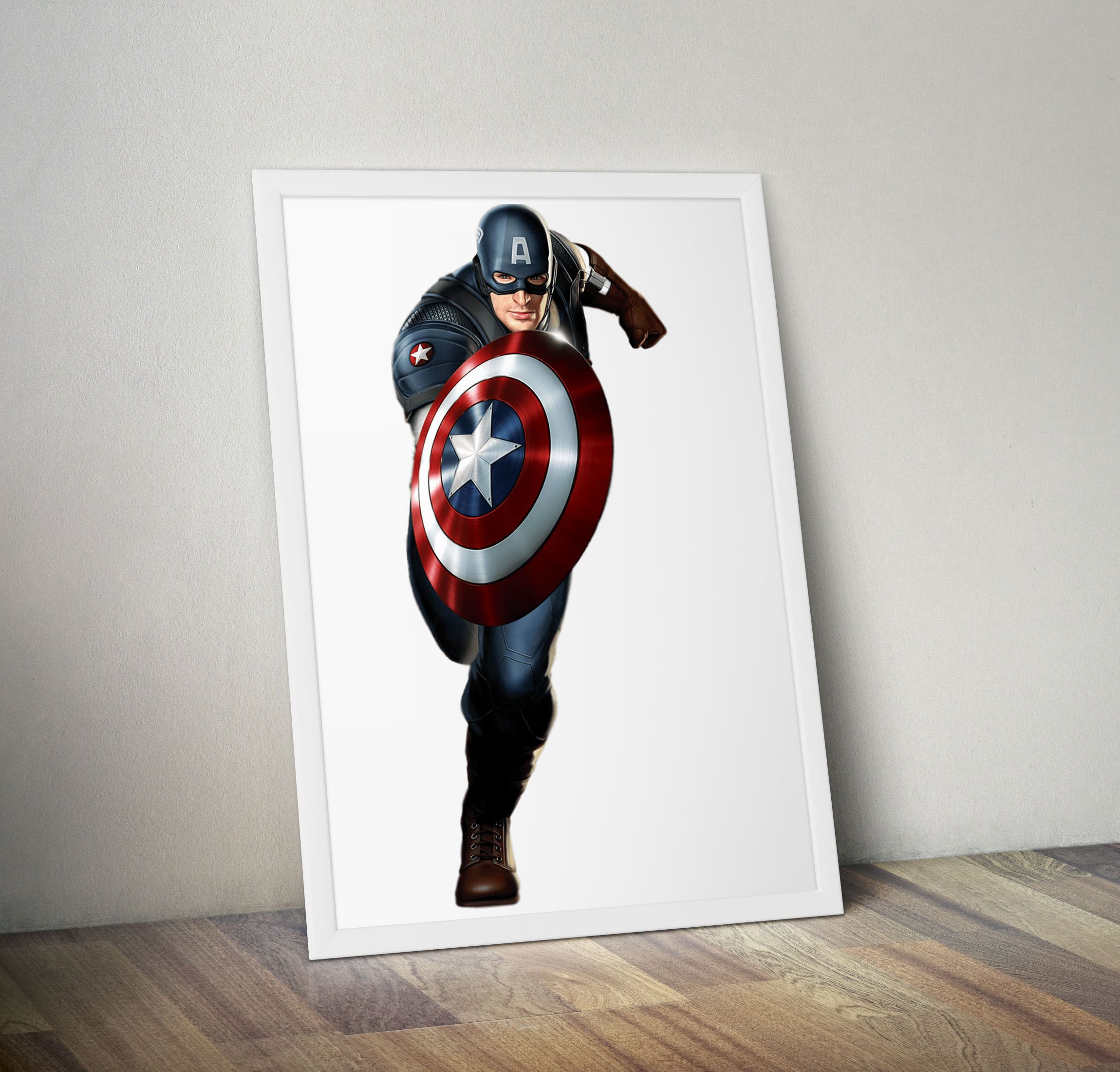 Superhero Action Figure Wall Art – White Framed Wood, A4 (9.5 x 11 in) with Unbreakable Glass | Ready to Hang | Captain America, Hulk, Spider-Man & More | Comic-Inspired Home Decor