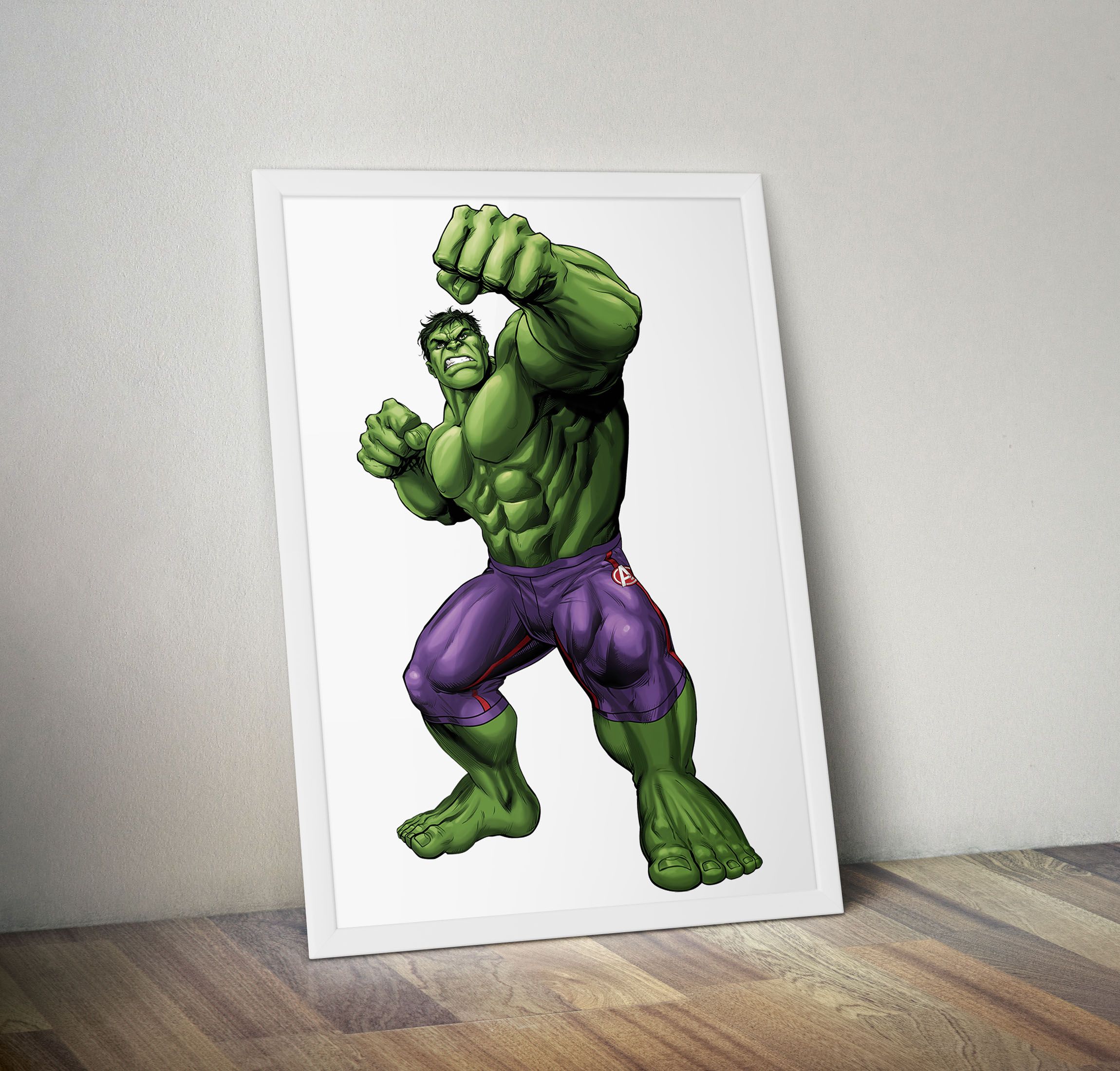 Superhero Action Figure Wall Art – White Framed Wood, A4 (9.5 x 11 in) with Unbreakable Glass | Ready to Hang | Captain America, Hulk, Spider-Man & More | Comic-Inspired Home Decor
