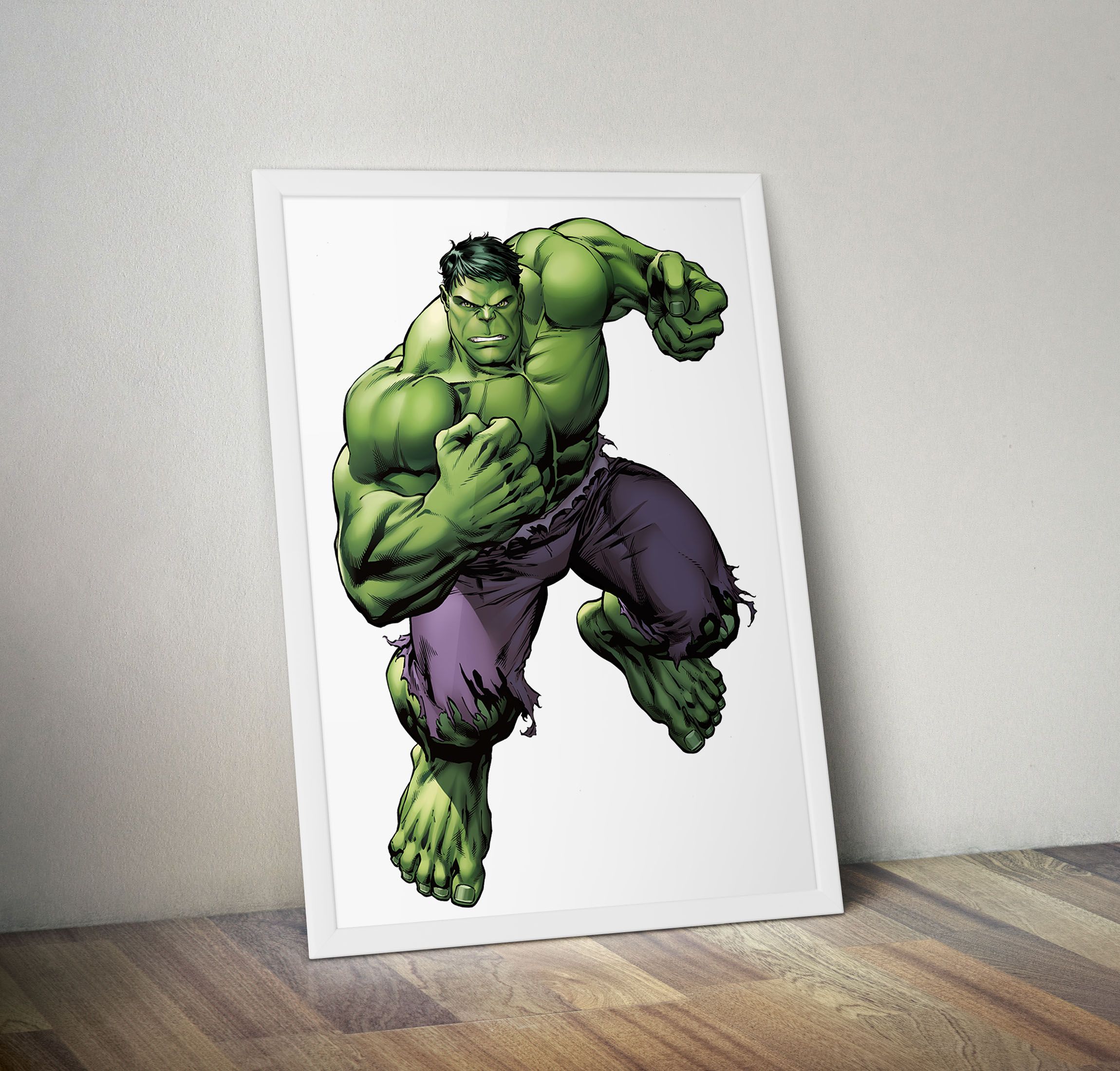 Superhero Action Figure Wall Art – White Framed Wood, A4 (9.5 x 11 in) with Unbreakable Glass | Ready to Hang | Captain America, Hulk, Spider-Man & More | Comic-Inspired Home Decor