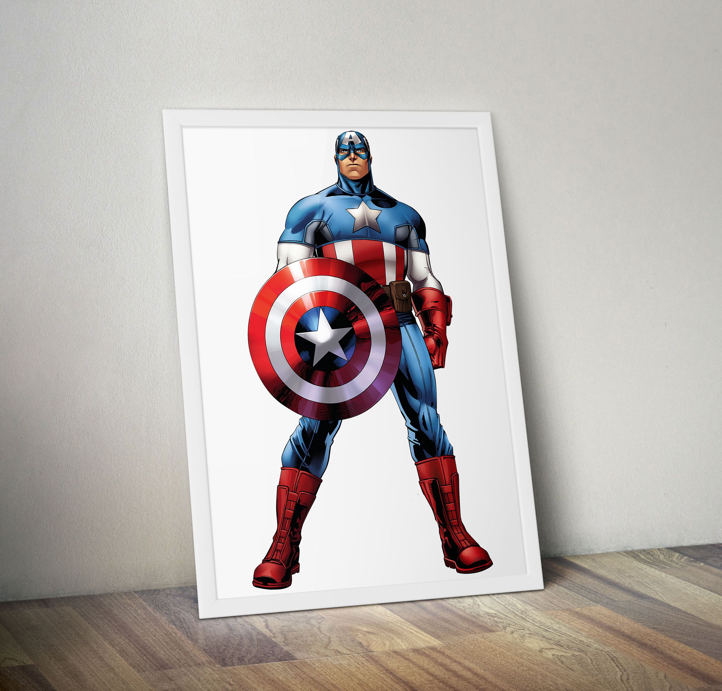 Superhero Action Figure Wall Art – White Framed Wood, A4 (9.5 x 11 in) with Unbreakable Glass | Ready to Hang | Captain America, Hulk, Spider-Man & More | Comic-Inspired Home Decor