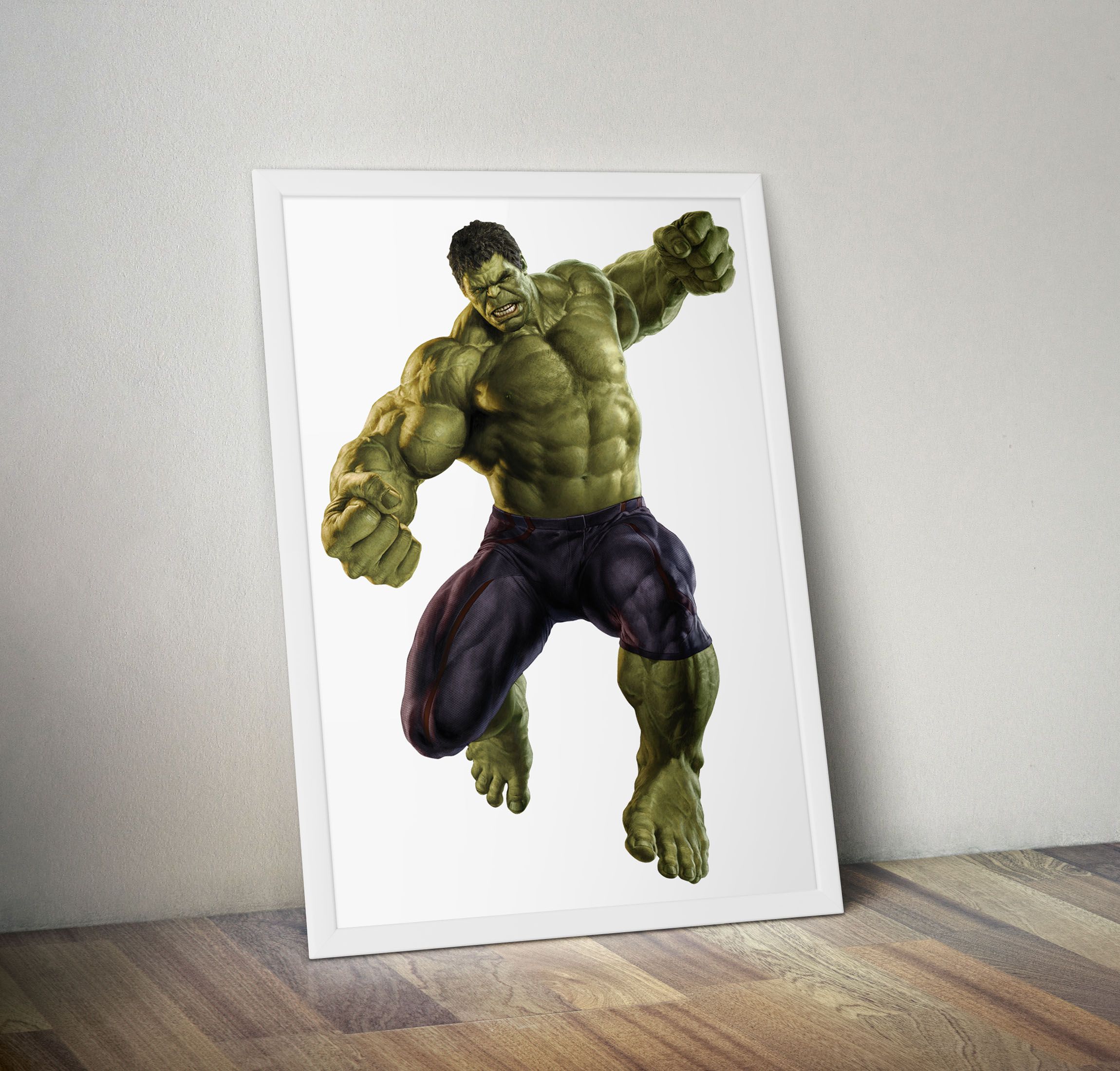 Superhero Action Figure Wall Art – White Framed Wood, A4 (9.5 x 11 in) with Unbreakable Glass | Ready to Hang | Captain America, Hulk, Spider-Man & More | Comic-Inspired Home Decor