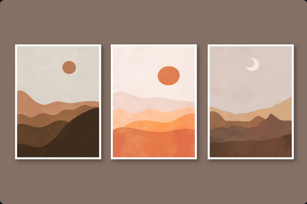 Landscape Paintings Bundle- Set of 3 Watercolour Paintings, Hand Drawn Abstract Landscape Paintings- Framed Wall Decor-Watercolor Painting for Wall Decoration-White Frame Redy to Hang St of 3