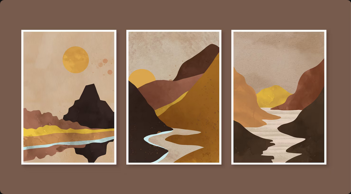 Landscape Paintings Bundle- Set of 3 Watercolour Paintings, Hand Drawn Abstract Landscape Paintings- Framed Wall Decor-Watercolor Painting for Wall Decoration-White Frame Redy to Hang St of 3