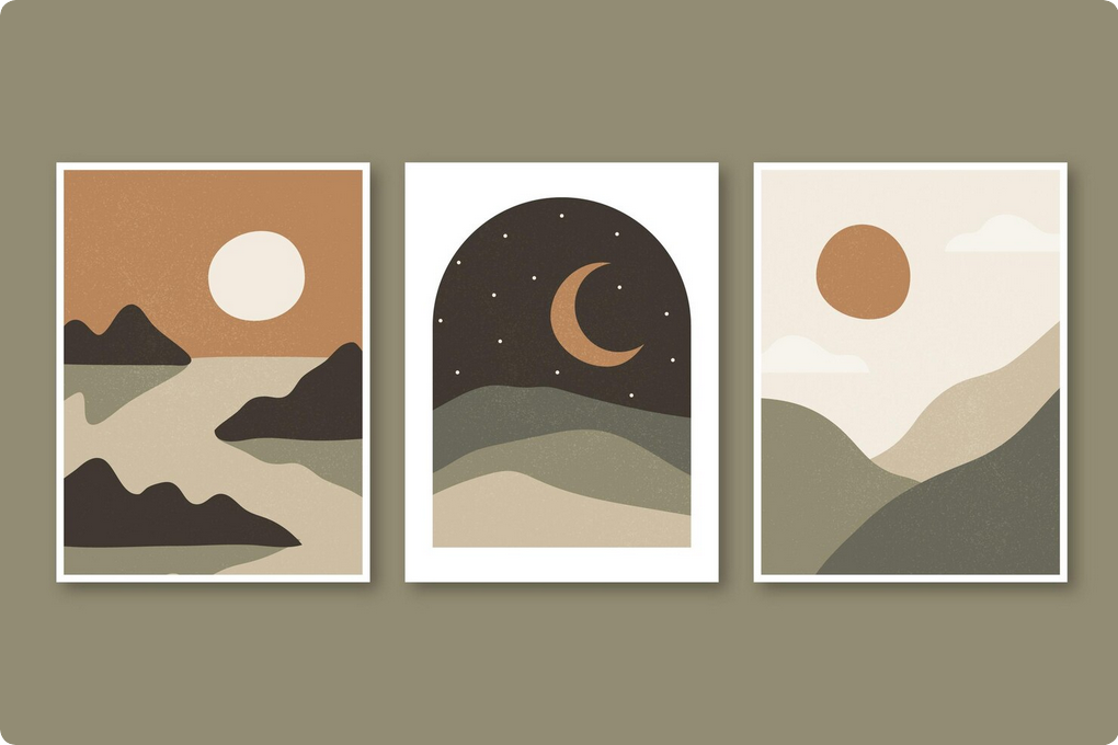 Landscape Paintings Bundle- Set of 3 Watercolour Paintings, Hand Drawn Abstract Landscape Paintings- Framed Wall Decor-Watercolor Painting for Wall Decoration-White Frame Redy to Hang St of 3