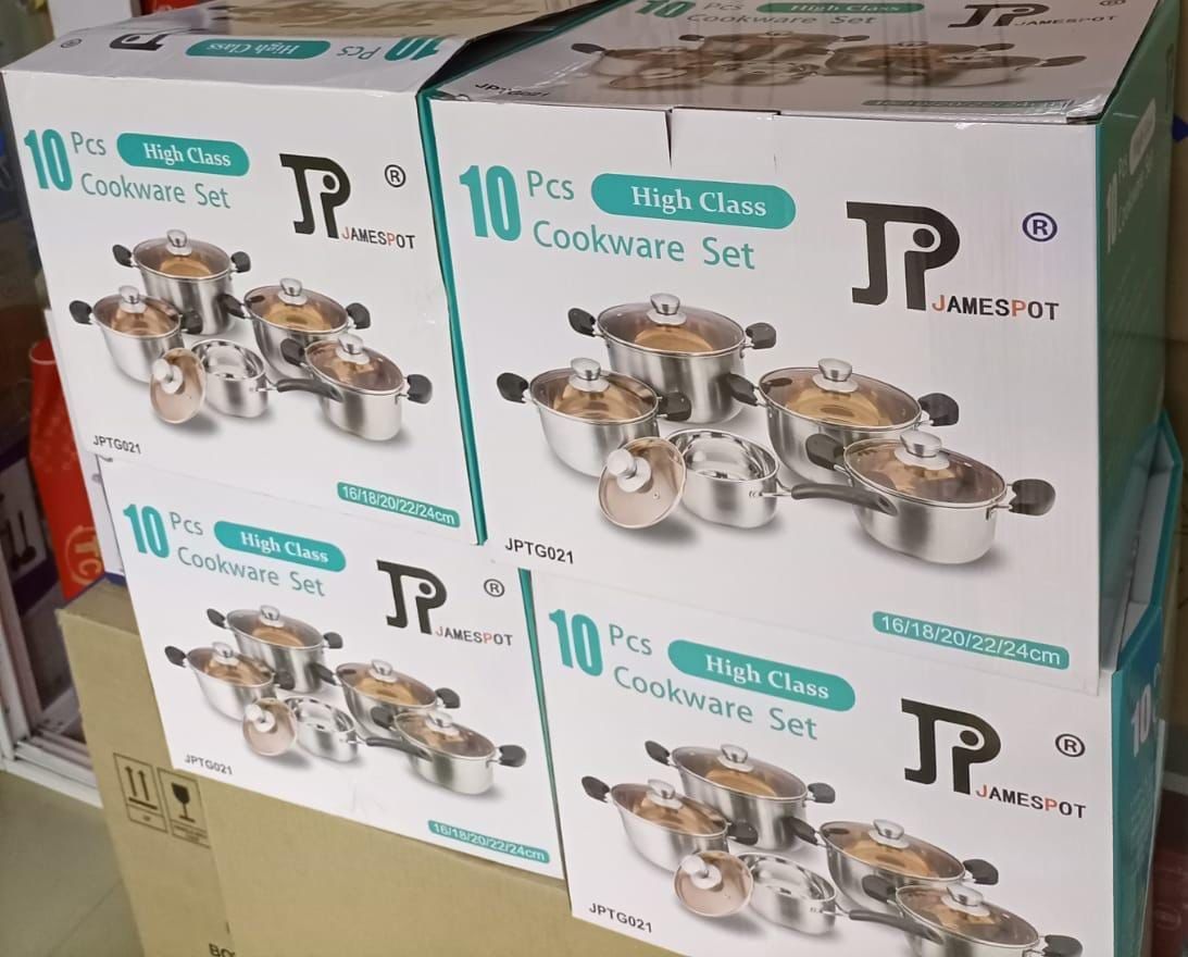 ✨️PRICE DROPPED ✨️😀ONLY HERE AT KILIMALL 😀JP 10pcs Premium quality Stainless Steel Cookware Sets Pot Sufuria with Glass Lids.Heavy duty
Supports induction cooking
Non-stick 
Easy to maintain and cle