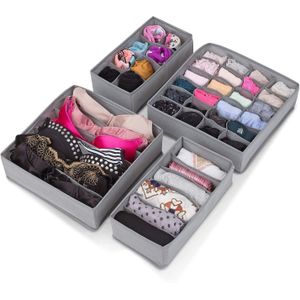 4-pc Organizer For Underwear Socks Bra Pants Scarf Tie Storage Box Wardrobe Drawer Organizers Foldable Case For Underwear Organizer.: 4 Pack Sock Underwear Organizer Dividers are made of non-woven fab
