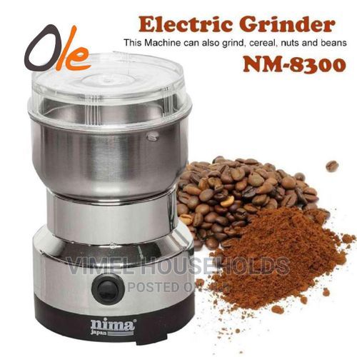 Nima Electric Coffee Mill Grinder And Herbs Posho Mill.150W High-efficient, grind all kinds of corns/grains/herbs/spices/nuts/coffee bean, etc. Easy operation. Press for working and release for pause.
